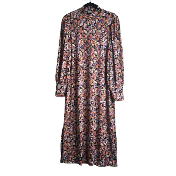 Mango verena floral balloons sleeves multi colored dress side slits size large - Picture 7 of 14